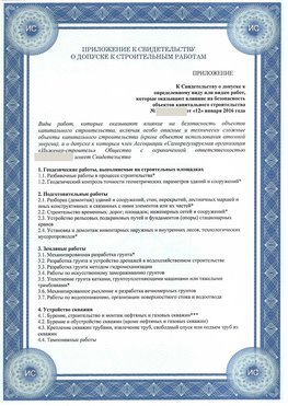 Приложение к свидетельству о допуске к строительным работам Воркута СРО в строительстве