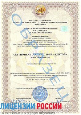 Образец сертификата соответствия аудитора №ST.RU.EXP.00006191-3 Воркута Сертификат ISO 50001